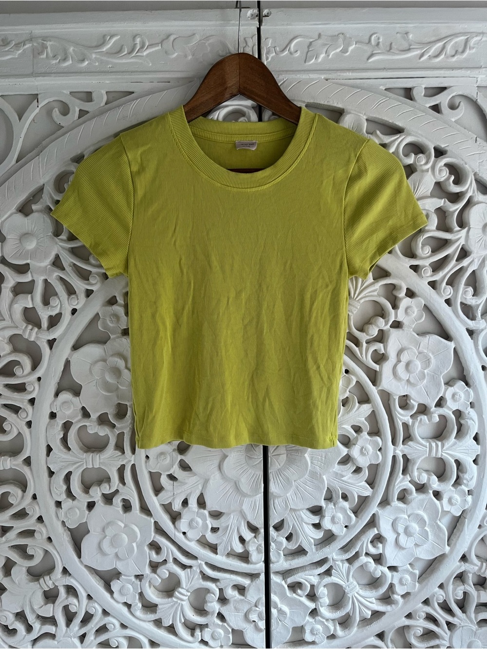 Wilfred Free Aritzia Ribbed Modal Crew Neck Tee Neon Yellow Green Small